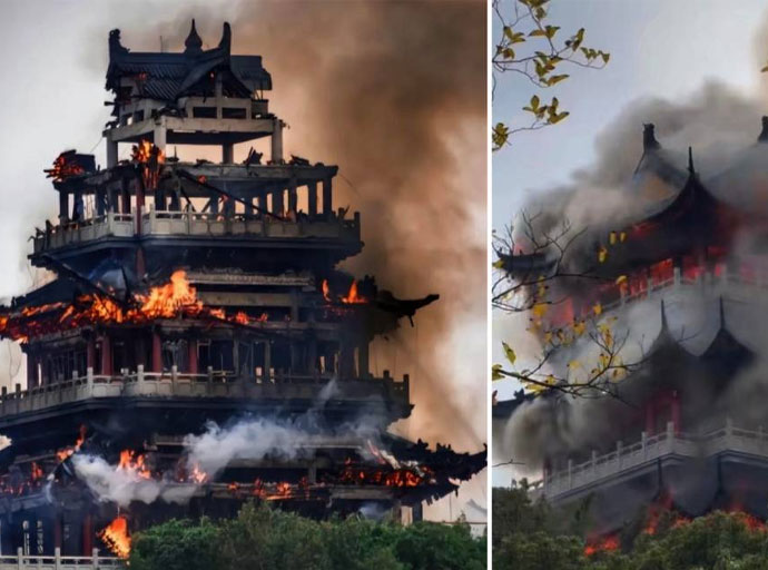 චීනයේ වසර 1500ක් පැරණි පන්සලක් ගිනිගෙන විනාශ වෙයි