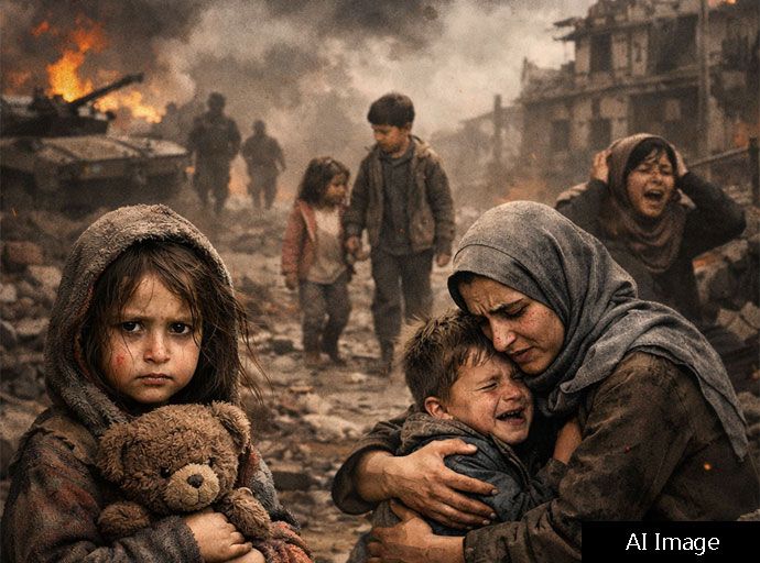 යුද්ධයේ අඳුරු සෙවණැලි මැද අහිංසක දරුවන්ගේ සහ කාන්තාවන්ගේ ජීවිත සුරකිමු