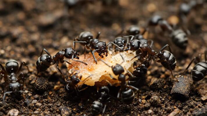 ant colony eating food in the garden on a summer afternoon video
